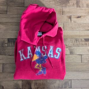 Vintage Kansas Jayhawks Logo Hoodie Red Size Large